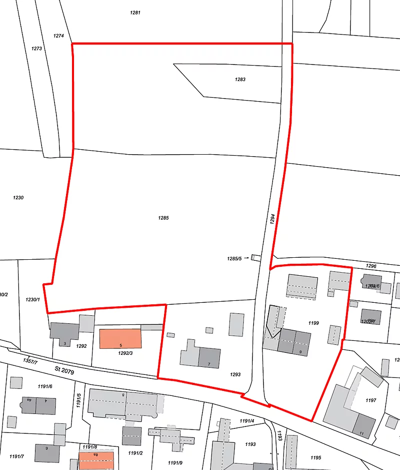 Abb.1: Geltungsbereich des Bebauungsplans „Gewerbegebiet Bruckhof“ ohne Maßstab, © Bay. Vermessungsverwaltung