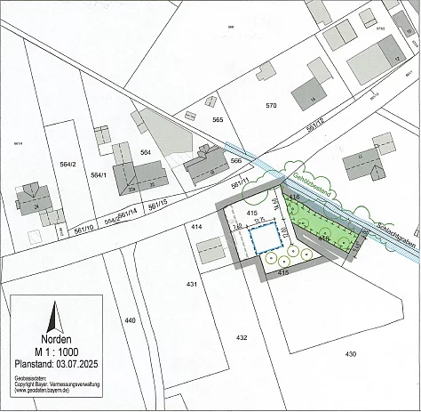 Abb.1: Geltungsbereich der Einbeziehungssatzung „Schalldorf Süd-West“  ohne Maßstab, © Bay. Vermessungsverwaltung