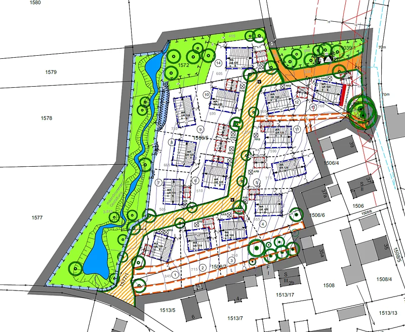 Geltungsbereich des Bebauungsplans „Emmering Nord-West gesamt“, verkleinerte Planzeichnung aus der Satzung, ohne Maßstab, © Planungsverband Äußerer Wirtschaftsraum München; Geobasisdaten © Bay. Vermessungsverwaltung 2022/04